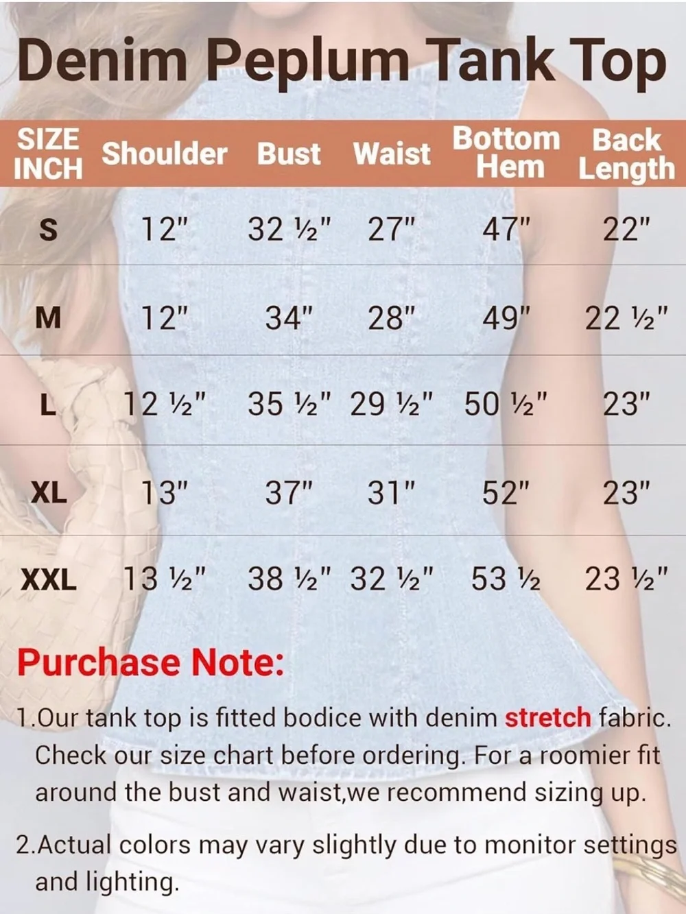 NWT Light Blue Denim Peplum Tank Top - Size Small - Picture 6 of 6